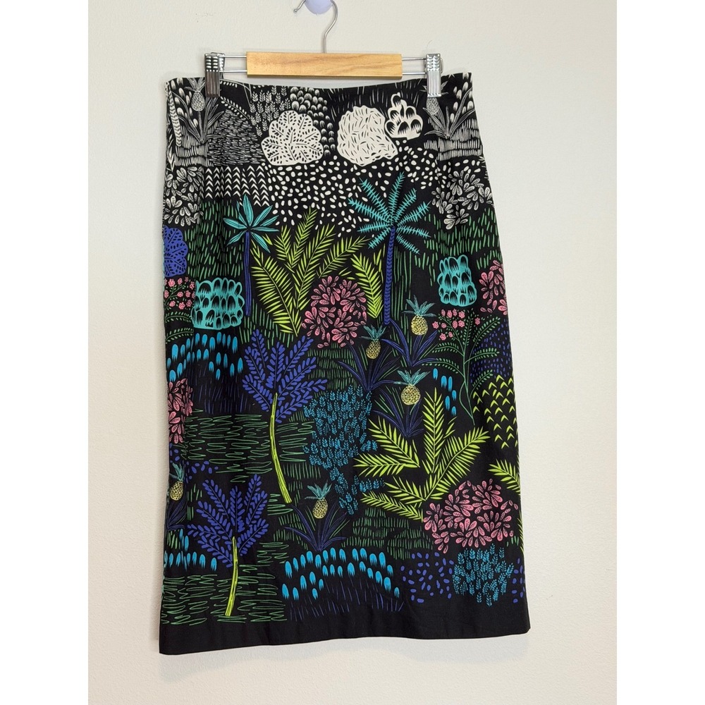 Marianna Deri Women's Jungle Tropical Print Cotton Pencil Skirt Black Multi Sz S